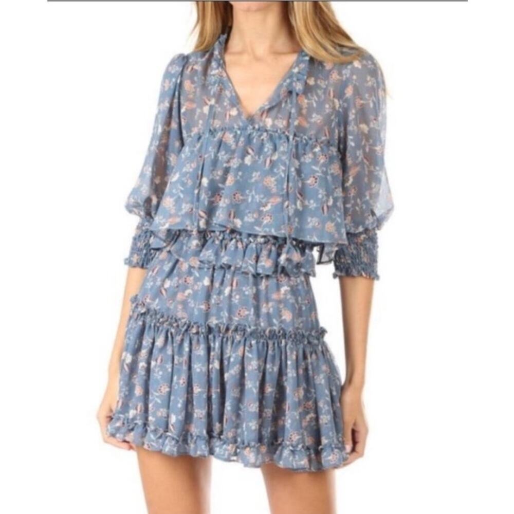 Misa los angeles floral tiered ruffle cereen mini dress small